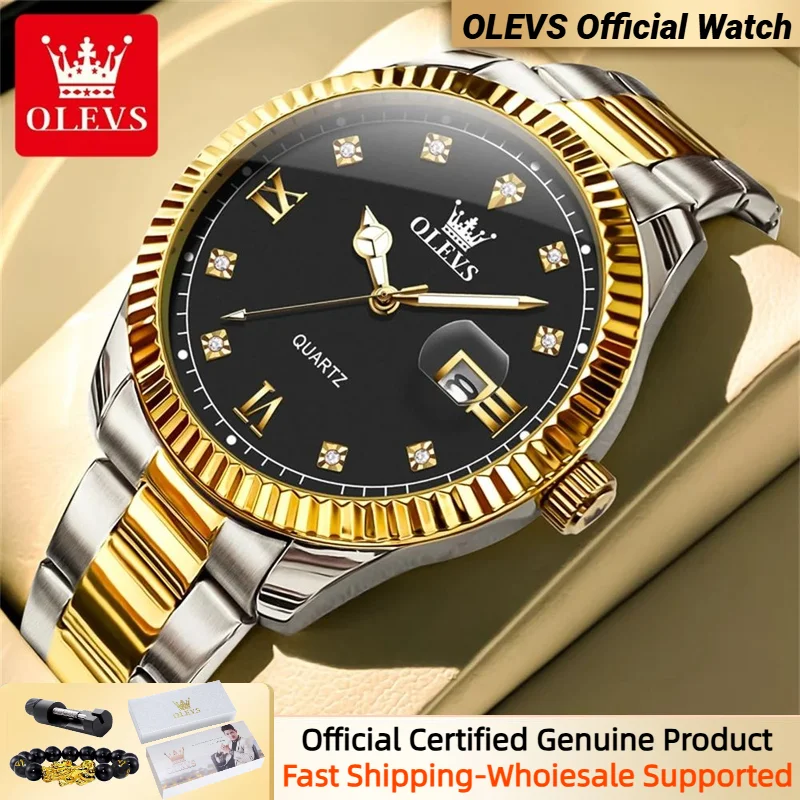 

OLEVS Men's Watches Luxury Gold Wristwatches Diamond Dial date Waterproof Luminous Original Watch Man NEW Relojes Masculinos