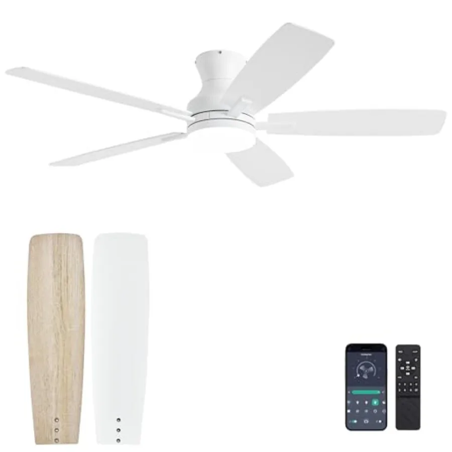 

Ceiling Fans with Lights and Remote Control, Indoor/Outdoor Flush Mount Low Profile Commercial Reversible Dimmable Ceiling Fans