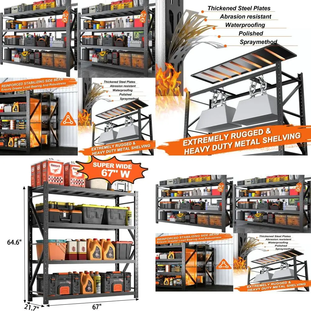 

Прочная регулируемая стальная стеллажная система для гаража, склада или подвала - черная, 64.6В x 67Ш x 21.7Г (дюймы)