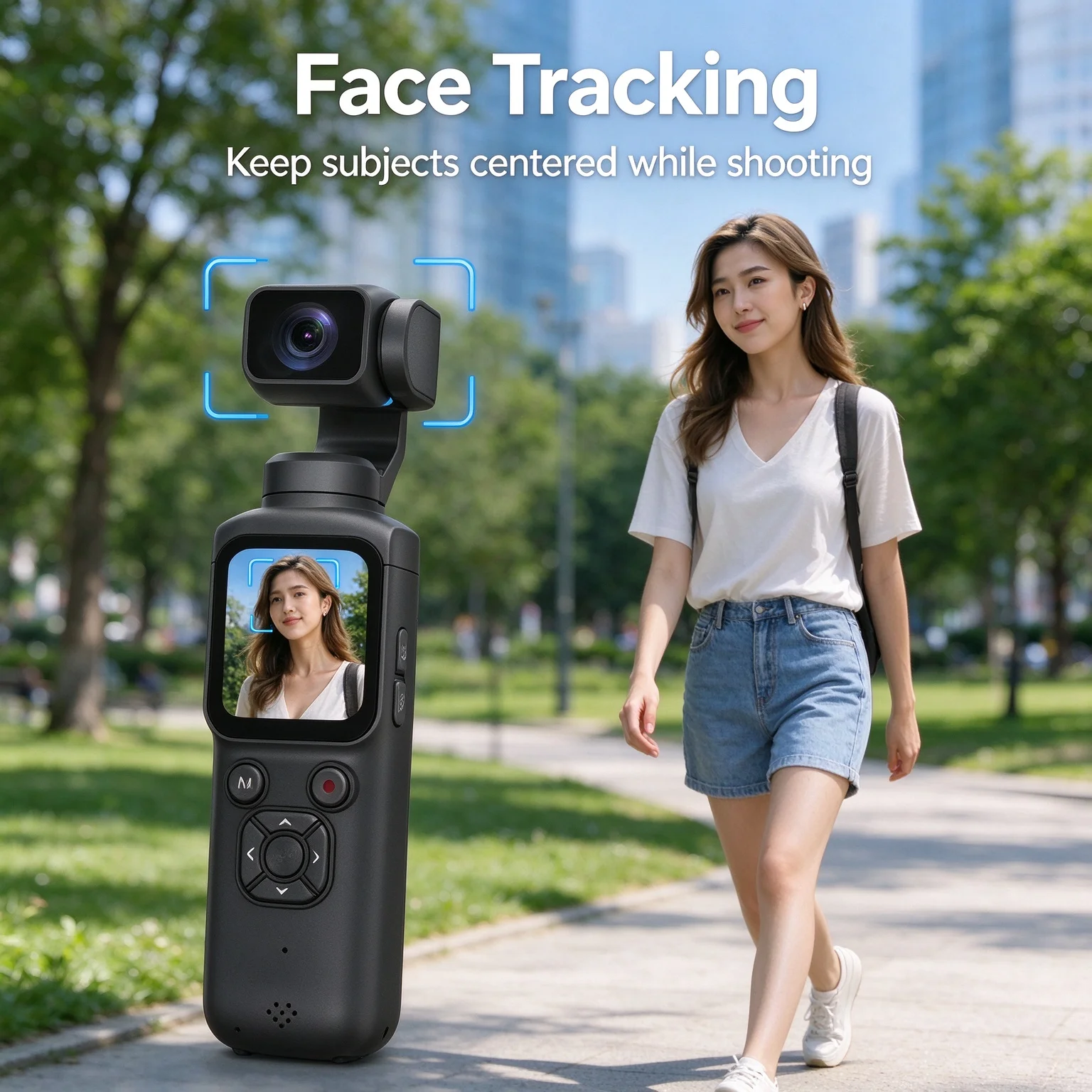 4K Handheld Pocket Camera, Face Tracking, HD Video Cam, Outdoor Sports Camera, Portable Vlog Recorder