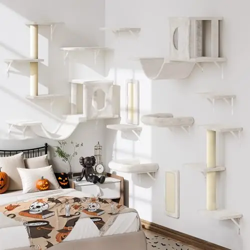12-in-1 Cat Wall Shelves, Luxury Wall-Mounted Cat Shelves