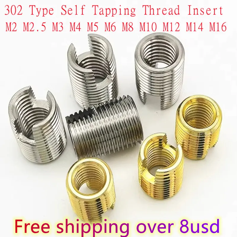 2-10pcs M2 To M16 302 Type Galvanized Stainless Steel  Metal Thread Repair Insert Self Tapping  thread insert Slotted Screw