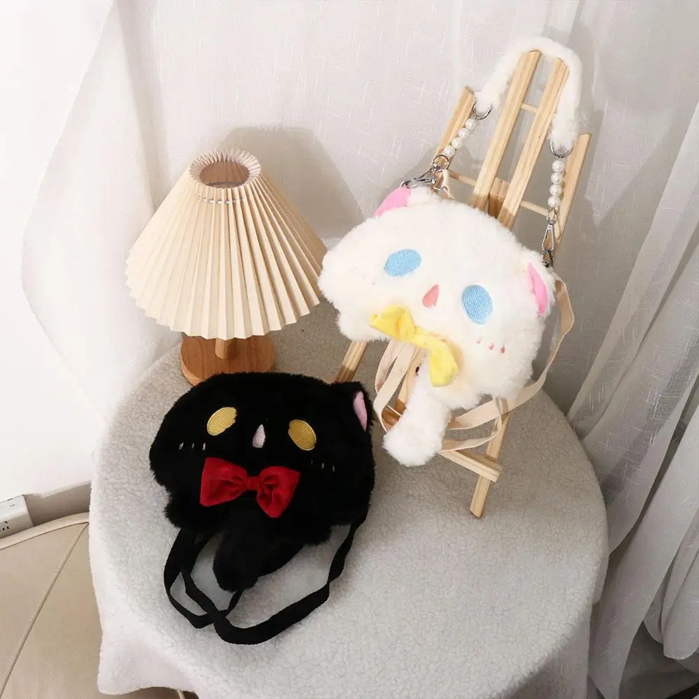 Kawaii Lolita Plush Cat Handbag Messenger Bag Shoulder Bags Coin Purse Kids JK Soft Cute Plush Ghost Cat Toys Girls Handbag