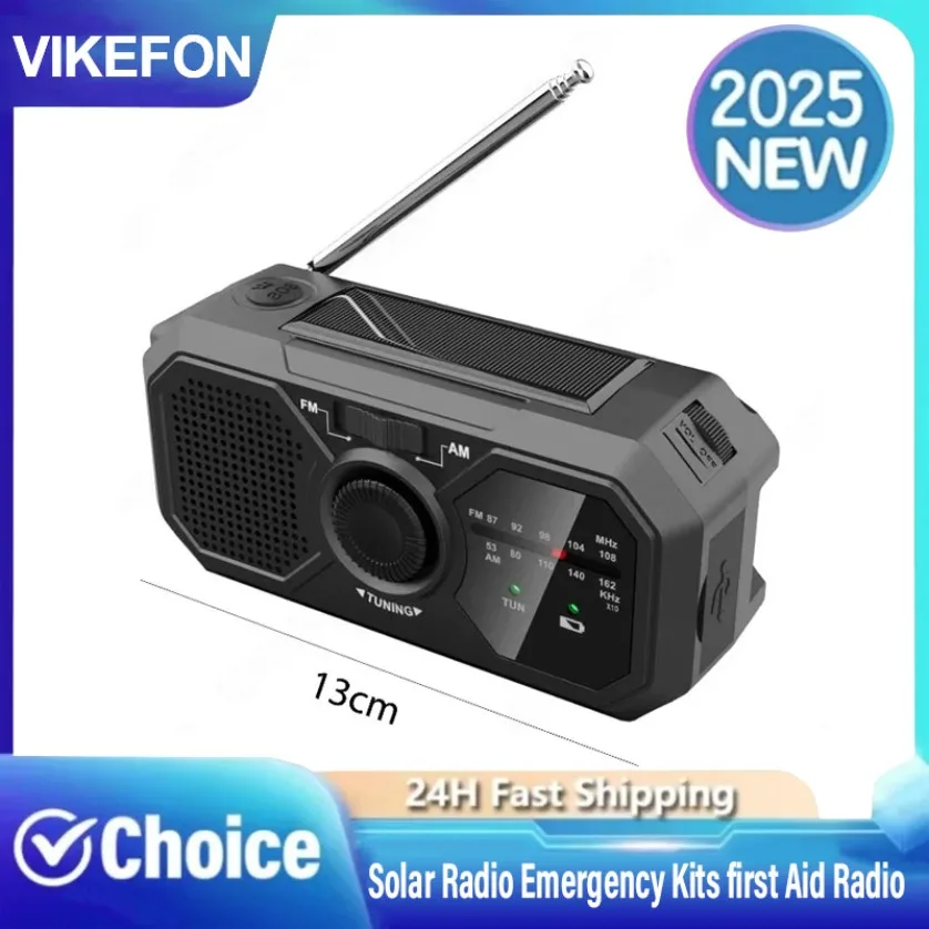 

AM FM Radio Multifunctional Hand Radio Solar Crank 1200mAh Battery SOS Alarm Weather Radios Emergency Flashlight Power Bank