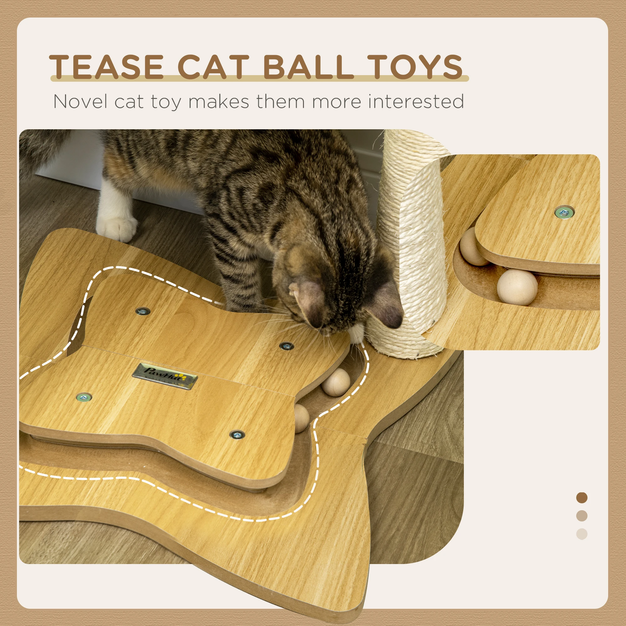 PawHut Cat Tree for Indoor Cats w/ Scratching Posts Hammock, Toy Ball - Beige