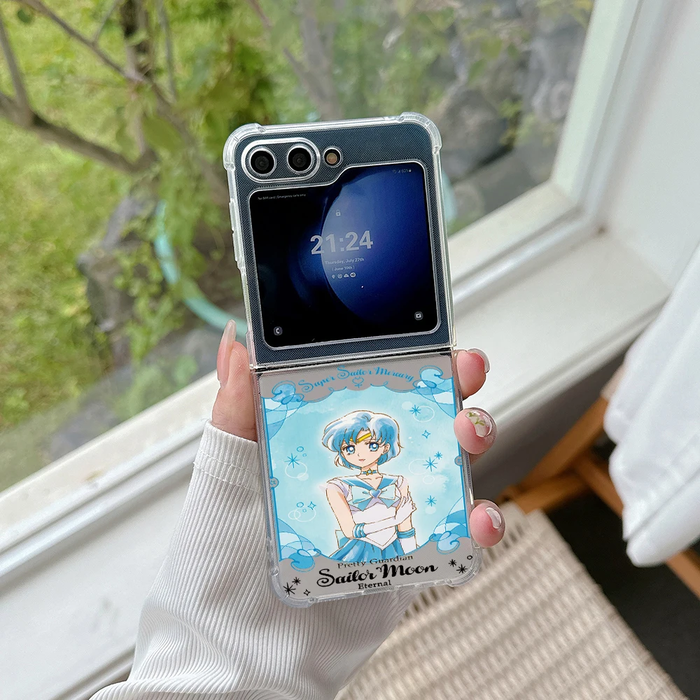 Cute Magic Girl Sailors Moons Phone Case for Samsung Galaxy Z Flip 3 4 Z Flip 5 Z Fold 4 5G PC Soft Anti-fall Back Cover