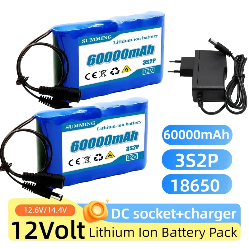 

12V 3S2PLithium ion Rechargeable BatteryPack Suitable for Monitoring Mascot FanSports+12.6V 1A Charger 3S2P Battery