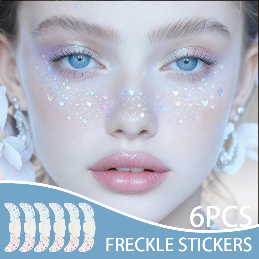 

6 шт., металлические, золотые, серебряные, поддельные веснушки, временная татуировка, горячее тиснение, патчи для макияжа лица, наклейки, праздничные аксессуары для красоты