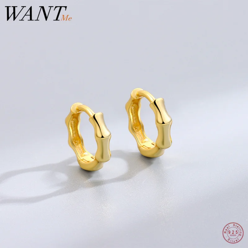 

WANTME 925 Sterling Silver Simple Statemnet Gold Bamboo Huggies Hoop Earrings for Women Fashion Charms Party Jewelry Ear Buckle