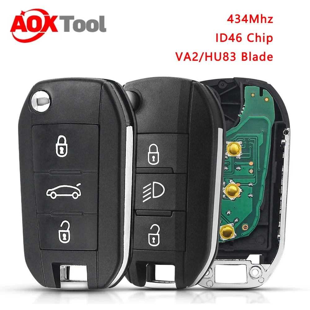 

Remote Control Car Key For Peugeot 208 2008 301 308 508 5008 Citroen C-Elysee C4-Cactus 434MHz ID46 PCF7941 Chip