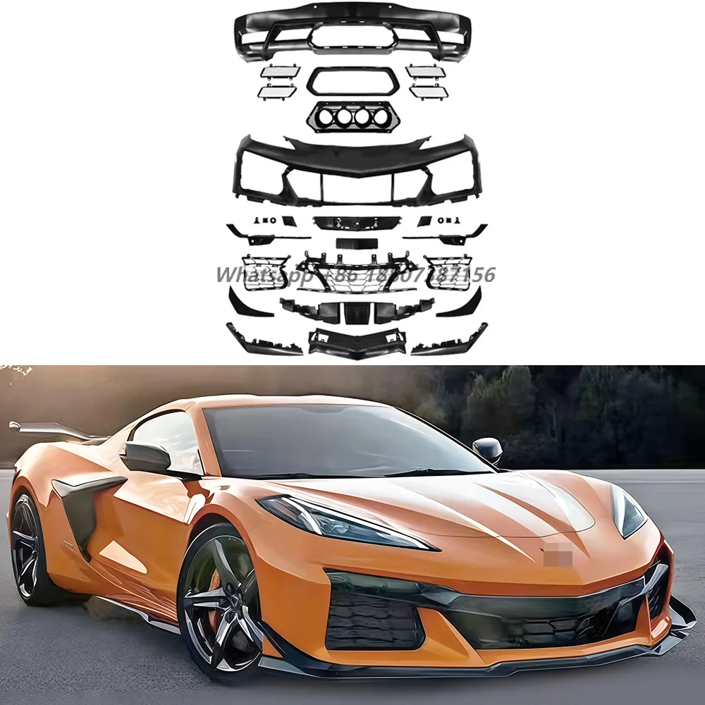 PP Material Body Kit for Corvette C8 Converte Stingray to Z06 Style Body Kit Front Bumper Rear Bumper