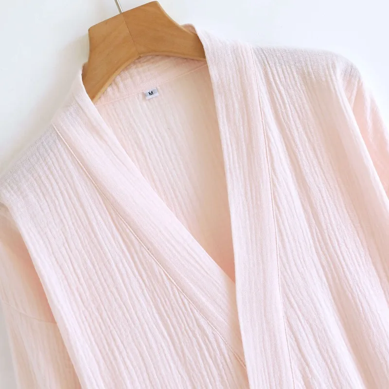 2025 New Spring and Autumn Couple Sleeping Robe 100% Cotton Crepe Bathrobe Large Solid Color Home Robe Robes for Women