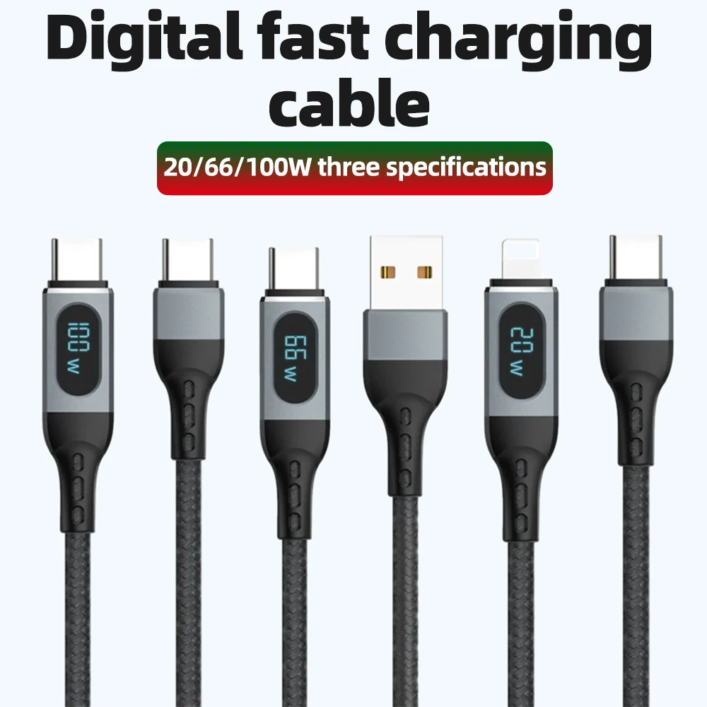 

High Quality PD100W/66W/20W Power Display Screen 480Mbps Braided Data Cable C-C/USB-C/C-Lightning For Phone Laptop Fast Charging