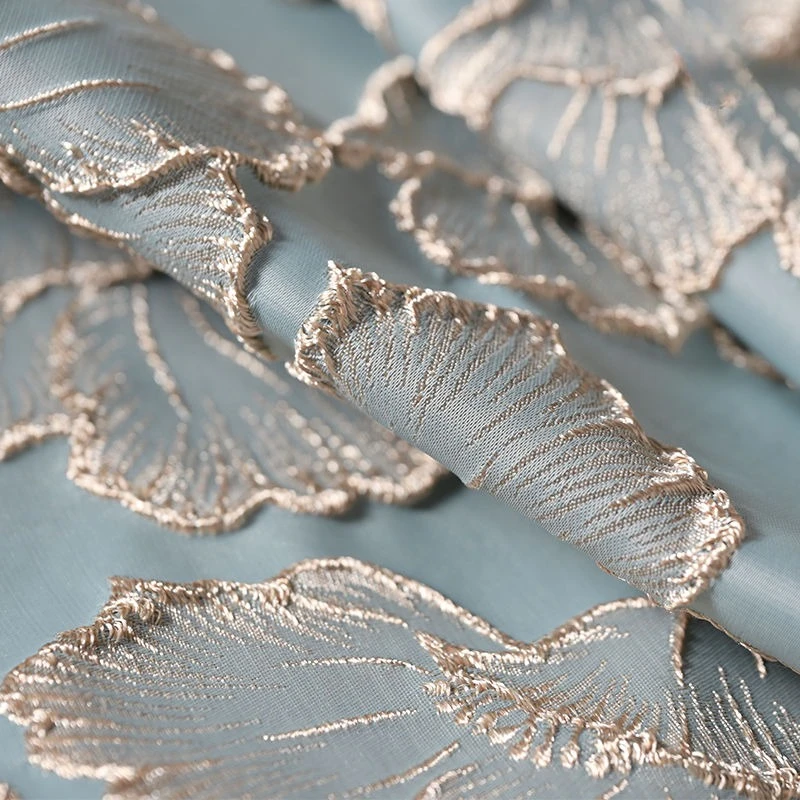 Blue and pink three-dimensional gold wire plum blossom relief texture embroidered fabric DIY Hanfu qipao skirt designer fabric