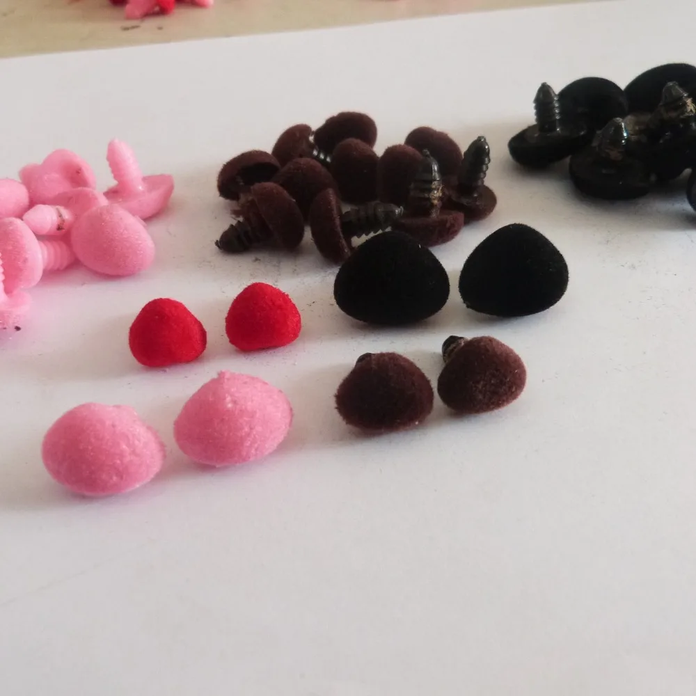 50pcs/lot 12mm to 35mm  pink/red/black/brown flocking  Triangular safety toy nose & soft washer for diy doll findings