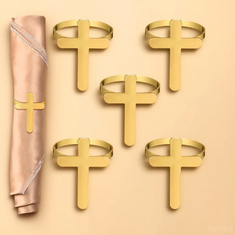 

4Pcs Cross Napkin Rings Metal Buckle Set Wedding Dinner Decoration Hotel Party Table Napkin Holders Serviette Ring