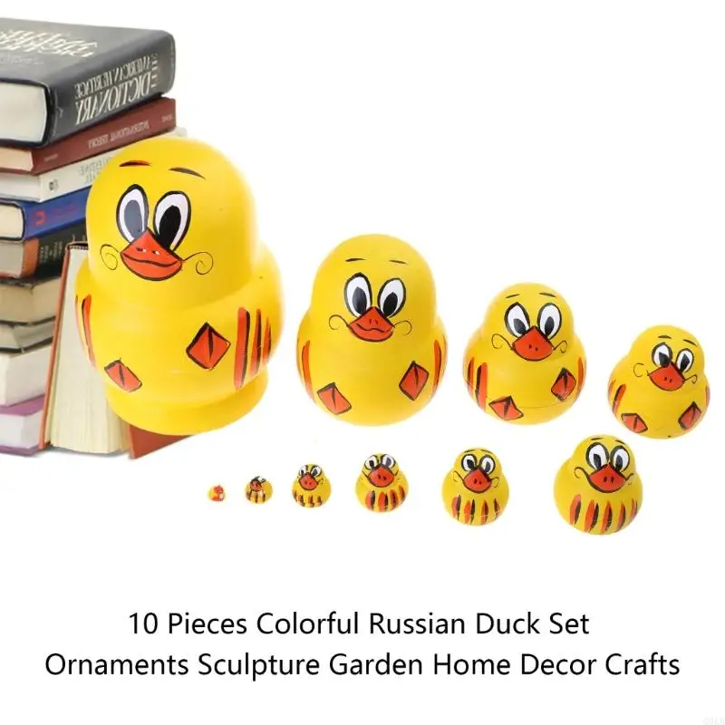 Q0KB 10 Pieces Set Russian Duck  Figurines with Detachable Decorative Animal Sculpture for Home Office Desk