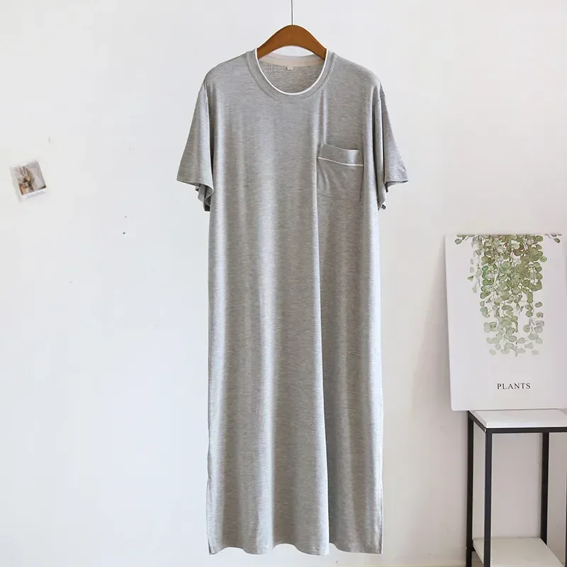 Camisón de manga corta para hombre, ropa de dormir de una pieza, vestido Modal de longitud media para el hogar, Verano