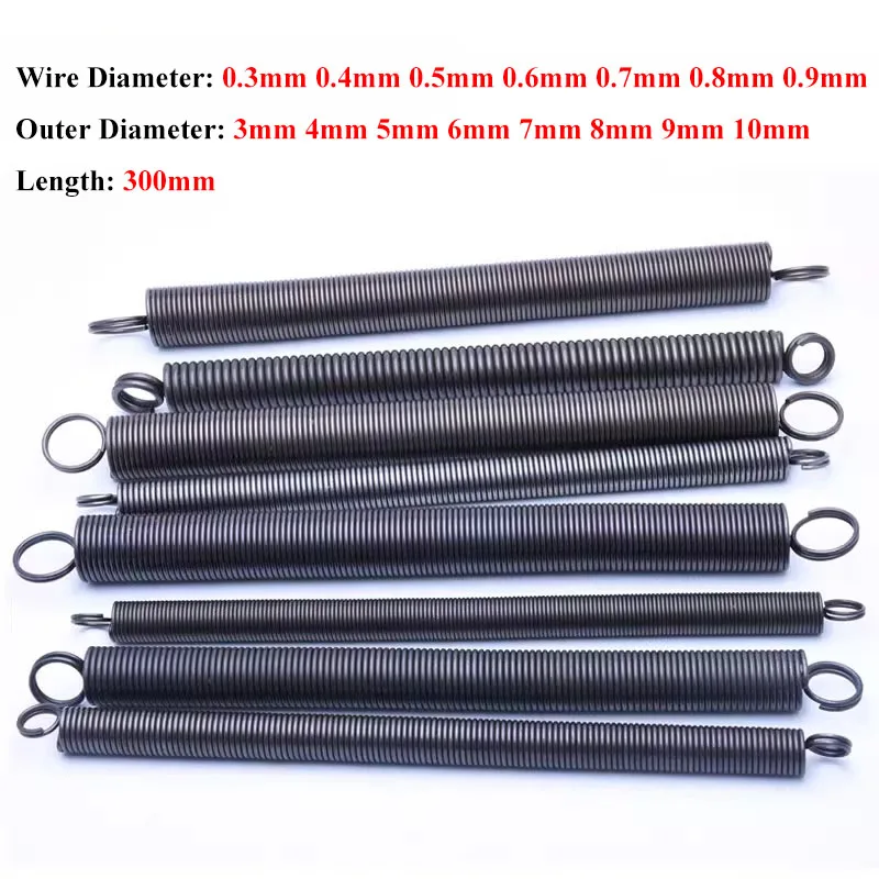 

1pcs 300mm Sping Steel Dual Hook Long Expansion Tension Spring Wire Dia 0.3-0.6mm Outer Dia 3-7mm Hardware Accessories Wire