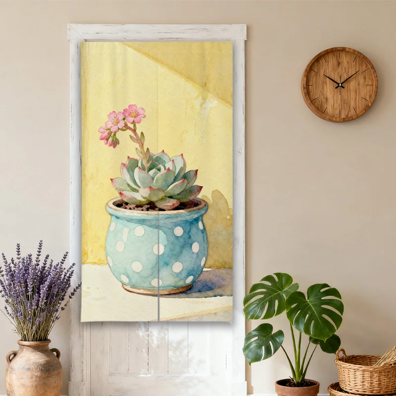 Elegant Succulent Botanical Door Curtain Room Divider Panel Fabric Art Decor Bohemian Home Accent Screen Wall Hanging