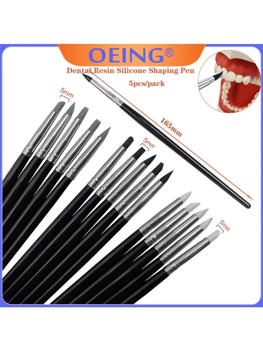 Stylo de mise en forme en résine dentaire et Silicone, brosse en résine Composite, dentisterie, ciment Composite, porcelaine, façonnage des dents, outil de dessin, bricolage, 5 pièces