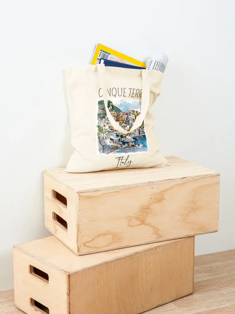Design ad acquerello di Cinque Terre - Italia Tote Bag tote bag da donna carino pochette borse per la spesa pieghevoli