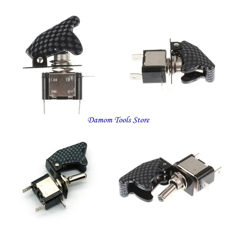57BE 12V Blue LED Lighted Toggle Switch with Safety Cover Guard ON Off Covered Rocker Heavy Duty for Motorcycle Car Safety