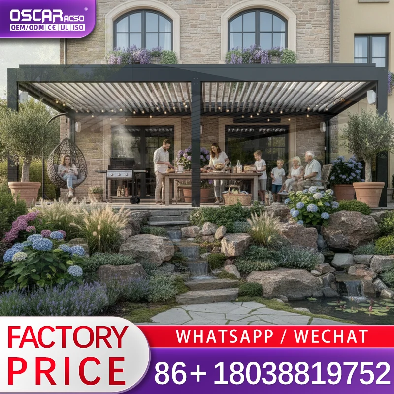 Modern Outdoor Aluminum Louvered Bioclimatic Easy to Assemble Pergola Patio Gazebo for Backyard Garden Poolside 3*5 5*10 10*15 N