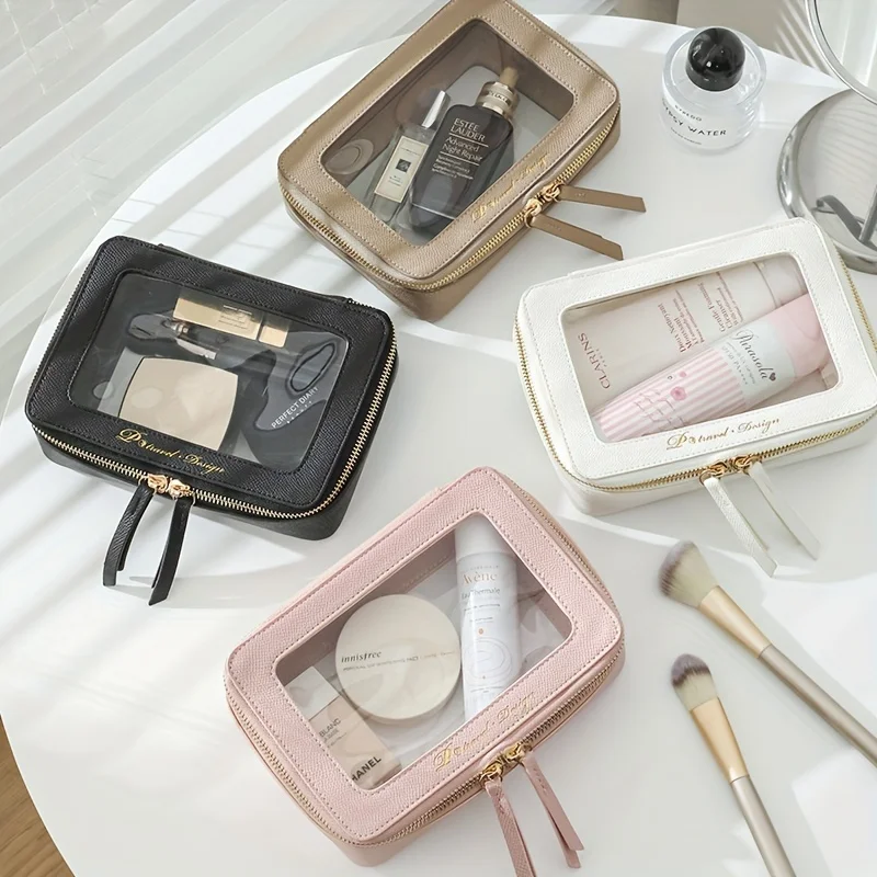 

1pc Transparent Cosmetic Bag Waterproof Toiletry Bag Zipper Organizer For Cosmetics And Travel
