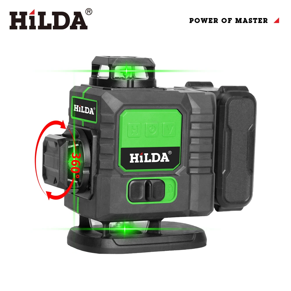 HILDA 4D 16/12 Lines Laser Level Remote Control & Rotatable Window Green Beam Self Leveling 360 Horizontal And Vertical