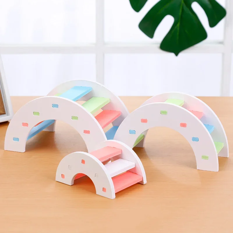 pet Hamster Toys Wooden Rainbow Bridge Seesaw Swing Toys Small Animal Activity Climb Toy DIY Hamster Cage Accessories