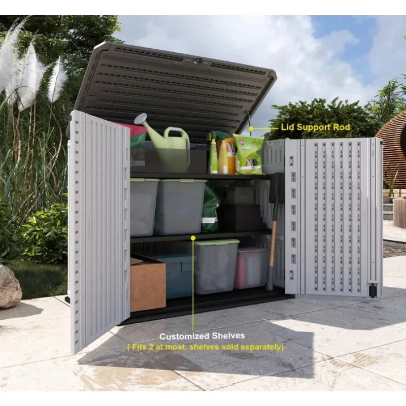 Sustainle Single Outdoor Shed Kit Rin Horizontal Storage Box with Wood-Plastic Frame Rot Proof Garden Use