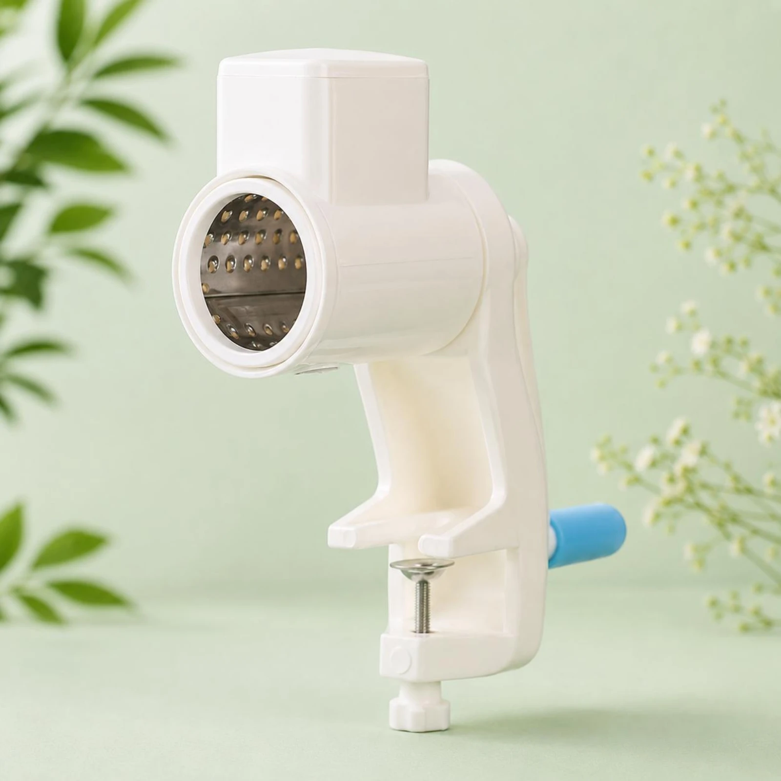 Hand Crank Nut Grinder Stainless Steel Blades Manual Nut Grinder Kitchen Tool Non-Skid Base Hinged Lid for Home view 5