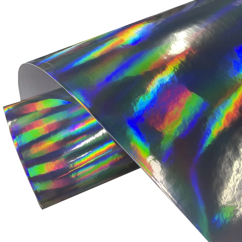 

Premium Glossy Rainbow Holographic Silver Chrome Vinyl Wrap Roll DIY Air Release Adhesive Decal Car Wrapping