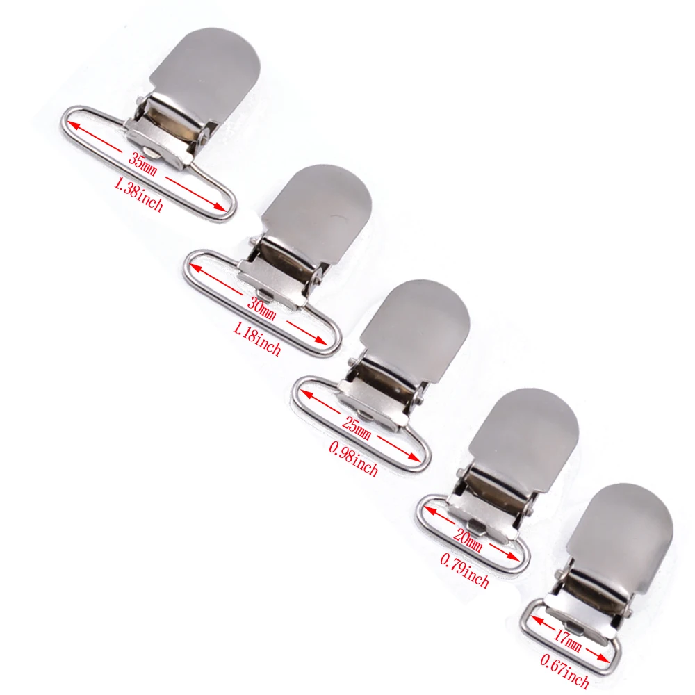 5pcs/lot Suspender Clips Rectangle Inserts Silver Tone Metal DIY Brace Accessories Hardware  15 20 25 30 35mm