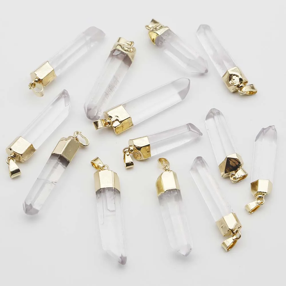 Natural White Crystal Irregular Pillar Pendants Necklace Healing Clear Quartz Charms Jewelry Accessories Makeing Wholesale 10Pcs