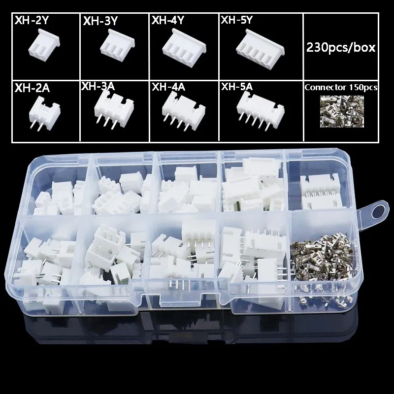 암 및 수 하우징 키트, 핀 커넥터 키트, 커넥터 어댑터, XH 키트 박스, 피치 터미널, XH2.54, 2p, 3p, 4p, 5 핀, 2.54mm, 230 개 