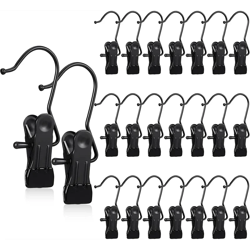 10/20 Pack Multi-Purpose Clothespins,Black Durable Stainless Steel Hooks for Hanging Hats Socks Bags,Portable Storage Clips