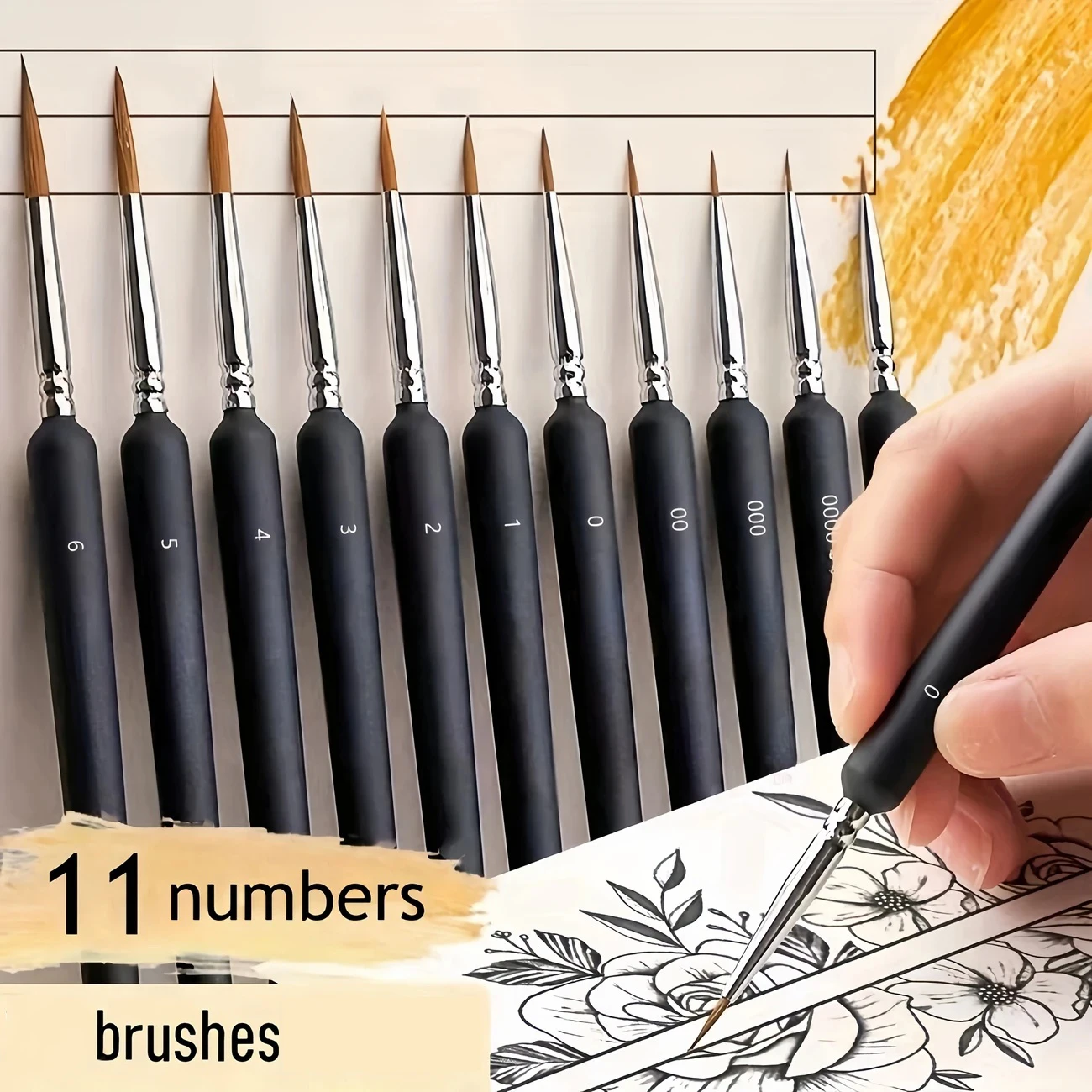 11 Plastic Rod Watercolor Oil Acrylic Round Pointed Outline Sketching Chinese Painting Brushes