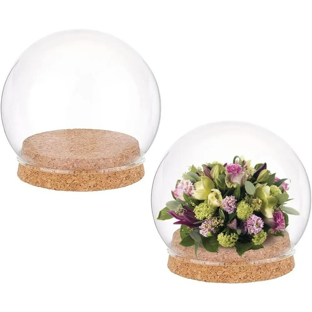 2 Sets Round Glass Display Dome Mini Glass Cloche Dome Clear Glass Plant Terrarium Decor with Cork Base 3.94