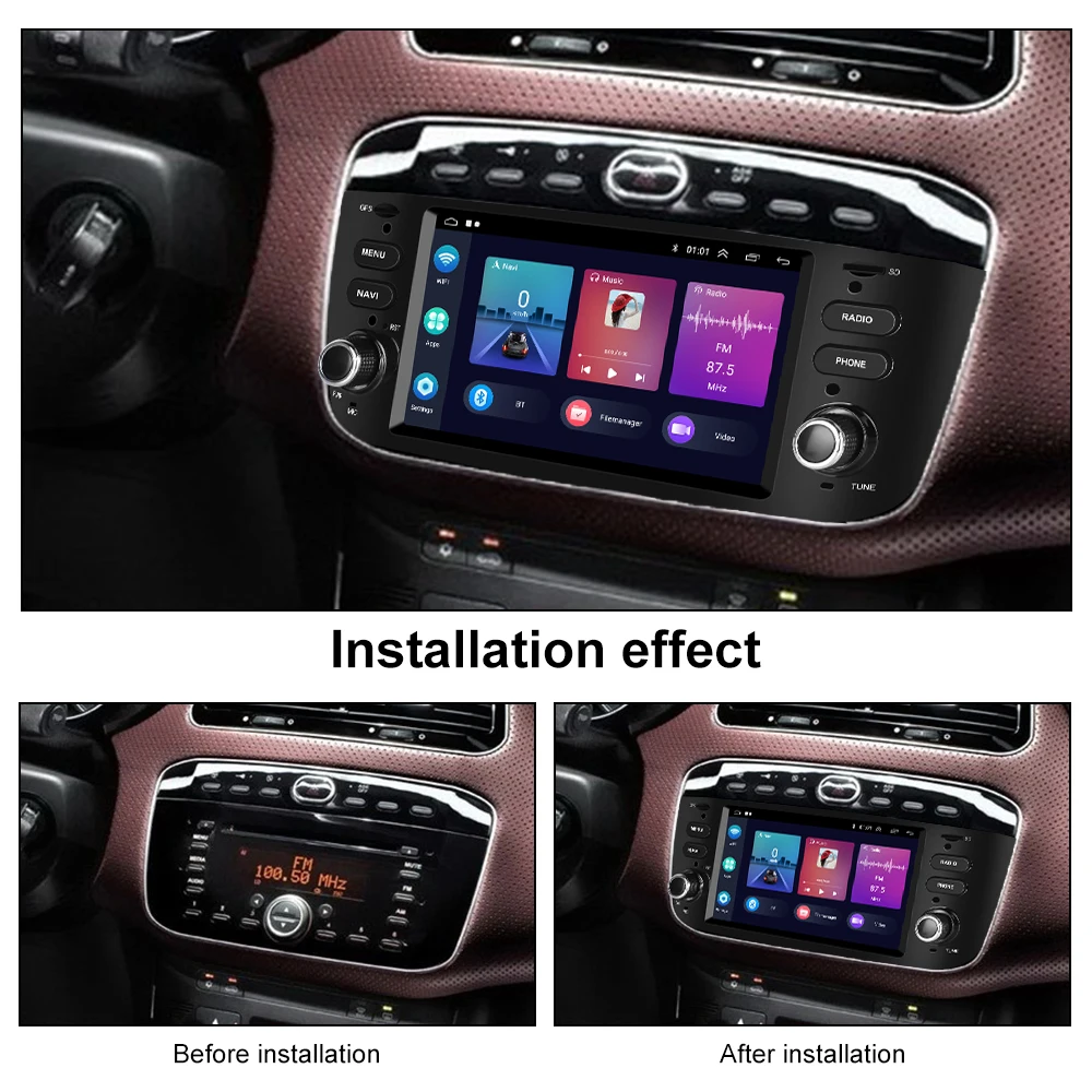 Podofo 6.2'' Android Car Radio For Fiat Punto 2010-2016/Linea 2012-2015 2Din Multimedia Player Wireless Carplay Android Auto