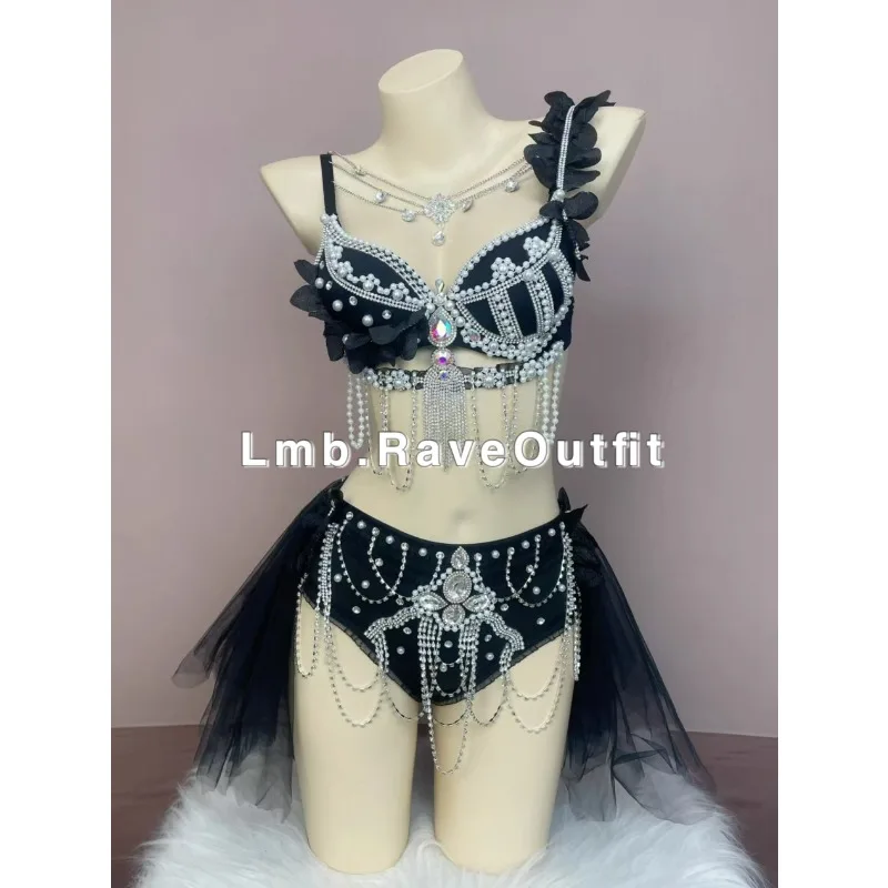 

Customized Black Chest Gathered Lace A-line Exquisite Skirt Electronic Syllable Dance Disco Photo Carnival Performance Costume