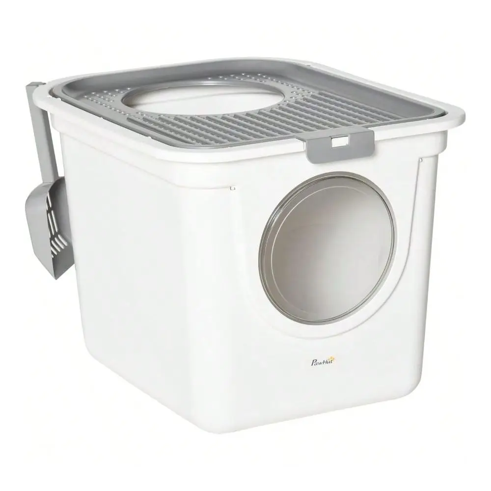 

Litter Box With Lid, Covered Litter Box With Front Entrance, Top Exit, Scoop, Easy Cleaning Toilet Odor Control, Privacy, White