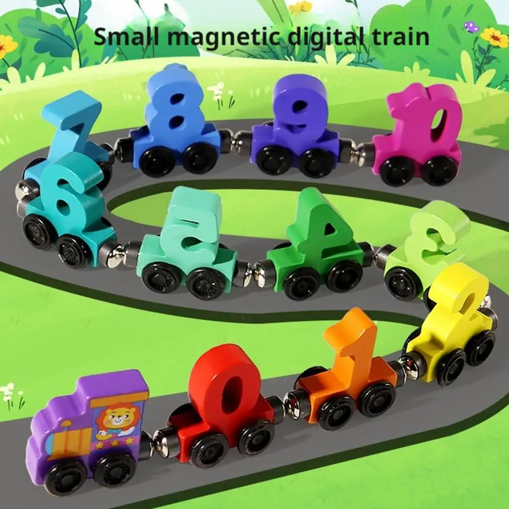 12 Teile/sätze Magnetische Digitale Zug Bunte Erkenntnis Holz Spielzeug Lernen Auto Montessori kinder Montage Pädagogisches Spielzeug