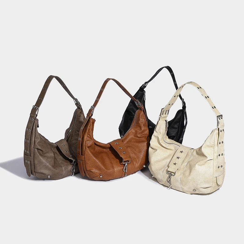 

Fashion new retro lazy style women one shoulder horizontal bag 2026 high quality PU leather one shoulder armpit bag crescent bag