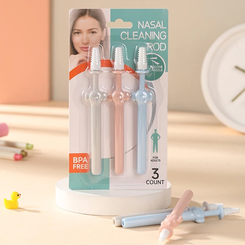 3Pcs Silicone Nasal Cleaning Stick Sterile Multifunctional Nose Cleaning Stick Spiral Head Nasal Wash Brush For Children Adults