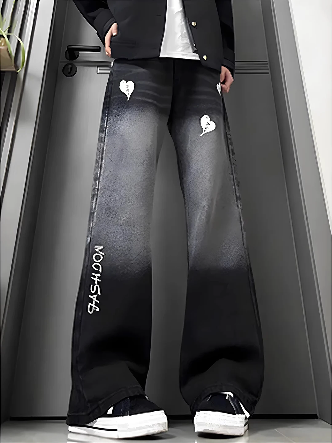 

Men's Winter Thiened Fce Lined Embroidered Flared Jeans High Street Straight Leg Long Leg Lengthening Effect Cleanfit Sle