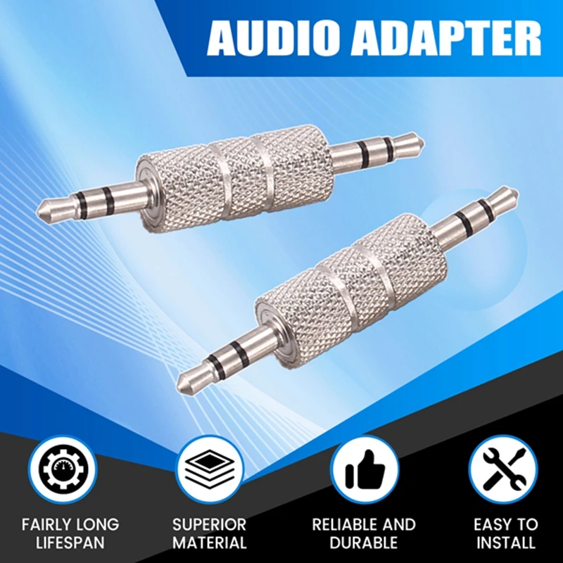 2 unidades 3,5 mm estéreo macho para 3,5 mm macho adaptador de áudio para fone de ouvido conector acoplador