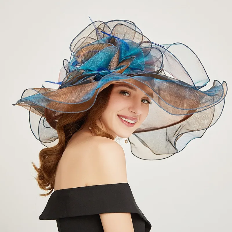 New Style Women's Elegant Personality Spring Summer Sun Church Hats British Style Multi-color Organza Mesh Top caps