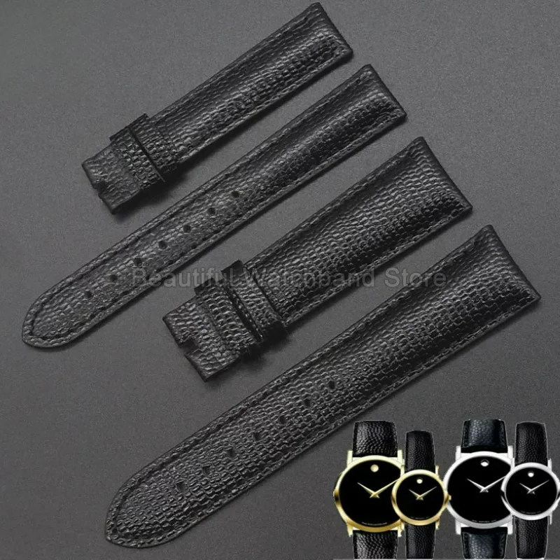 Replacement Watch Bracelet for Movado Museum Series 0606180/0606179 Durable Black Lizard Embossed Leather Watchband  15mm 21mm